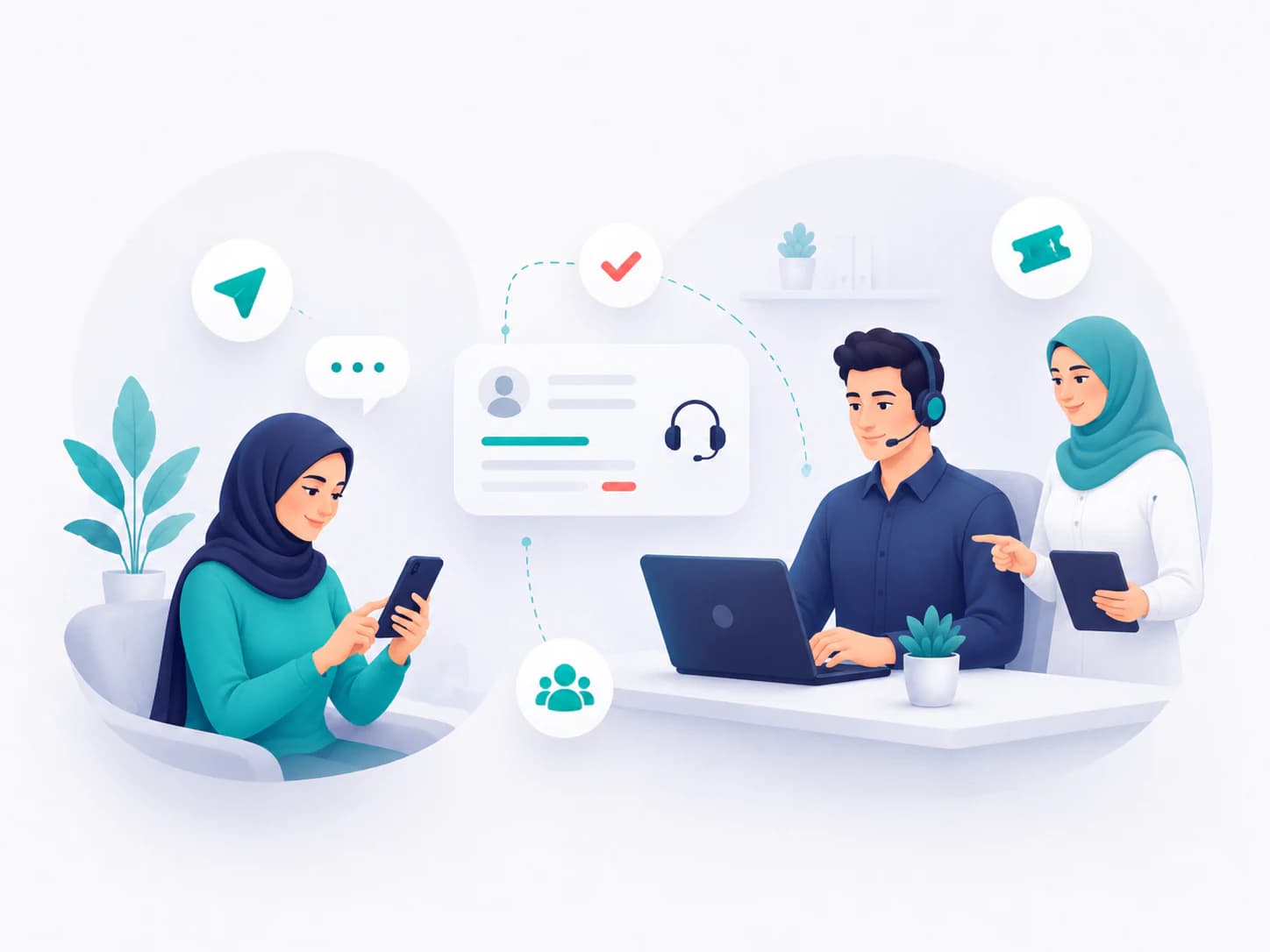فريق خدمة عملاء يتابع محادثات العملاء والتذاكر من مكان واحد