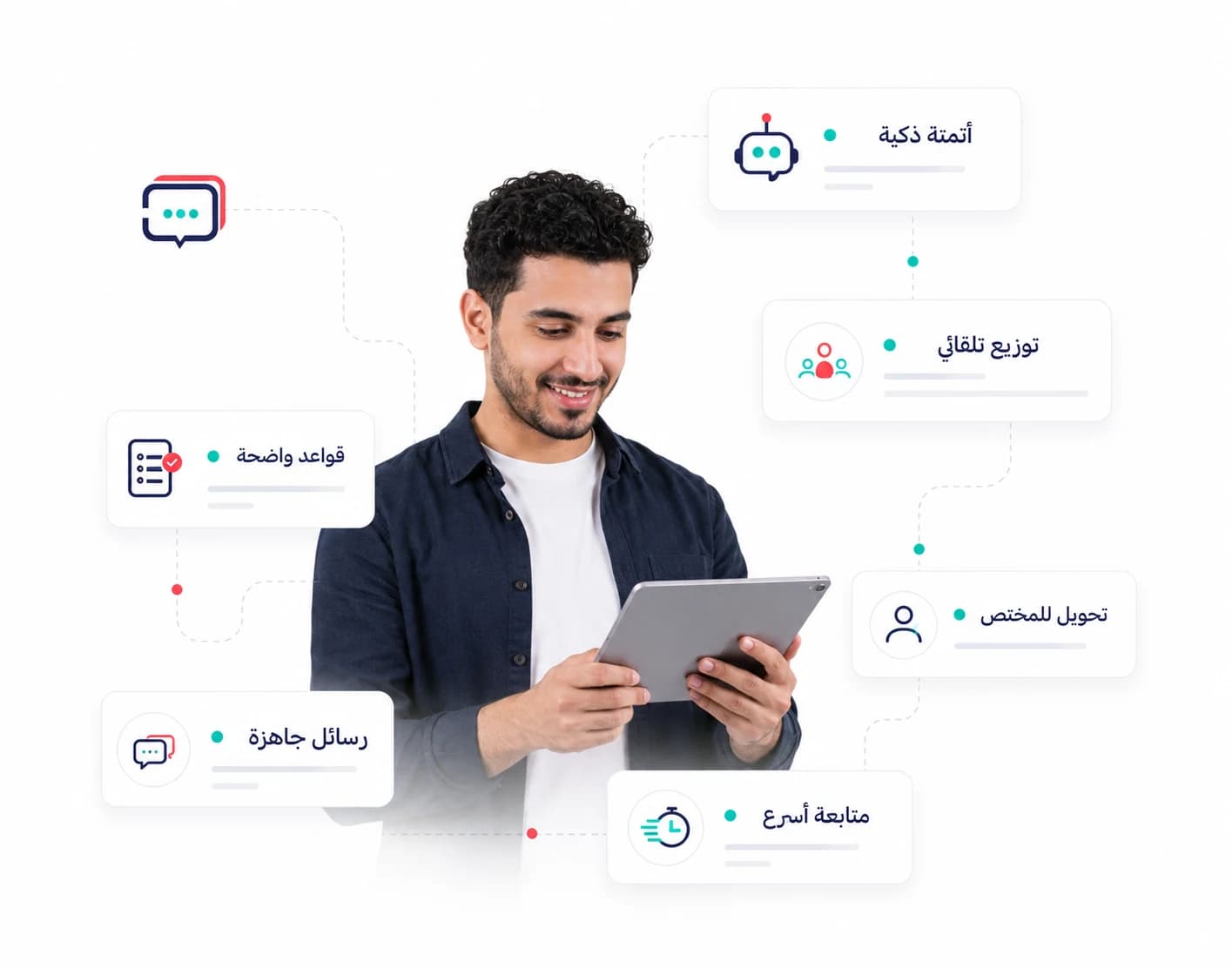 قواعد وأتمتة ذكية لتوزيع المحادثات والمتابعات